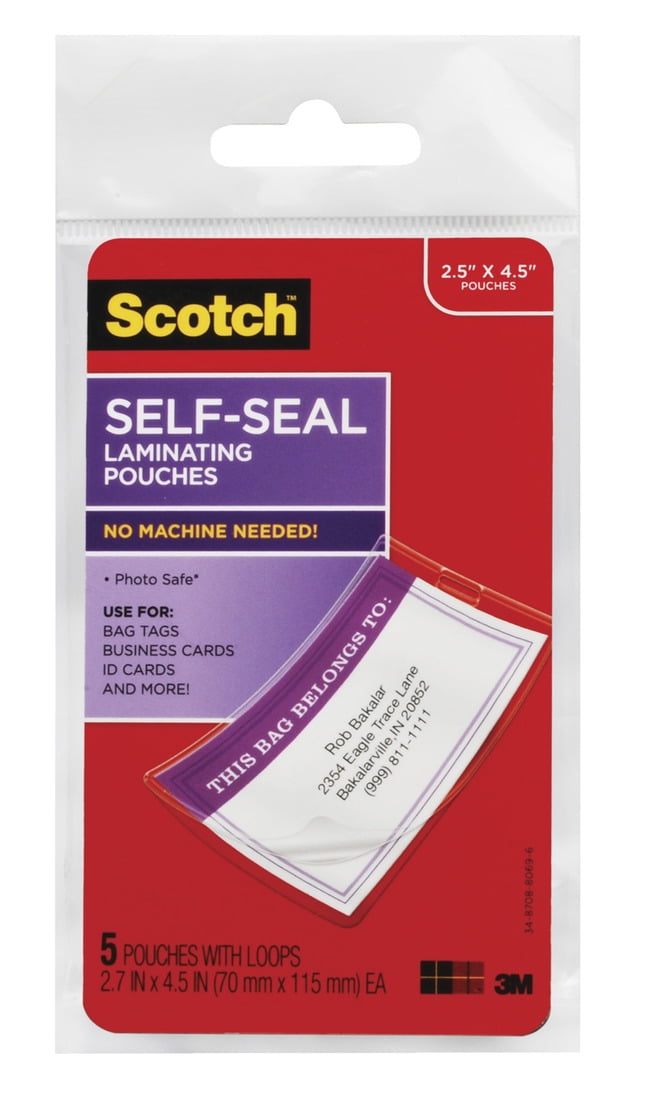 Scotch Self-Sealing Laminating Pouch, 2-3/4 x 4-1/2 Inches, Clear, Pack of 5