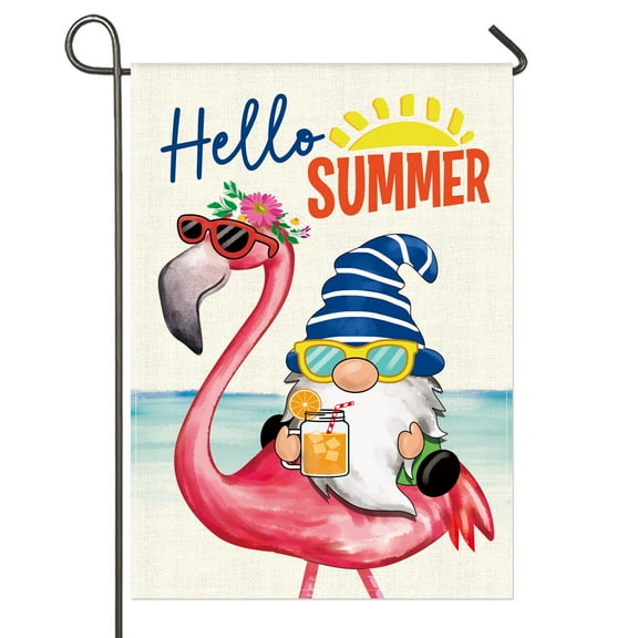 FARONZE 12.5" x 18" Polyester Summer Garden Flag, Double Sided Ride on Flamingo