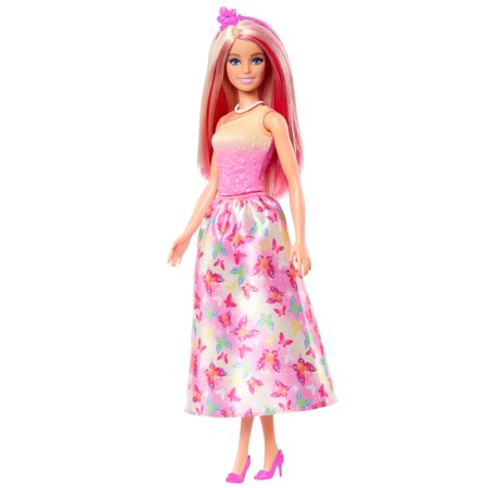 Barbie Royal Doll with Pink and Blonde Hair, Butterfly-Print Skirt and Accessories