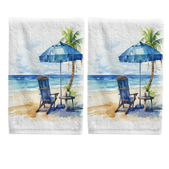 Ryvnso Beach and Palm Tree Hand Towels Set for Bathroom Cotton Face Towel Decorative 15.5x29.5 inch