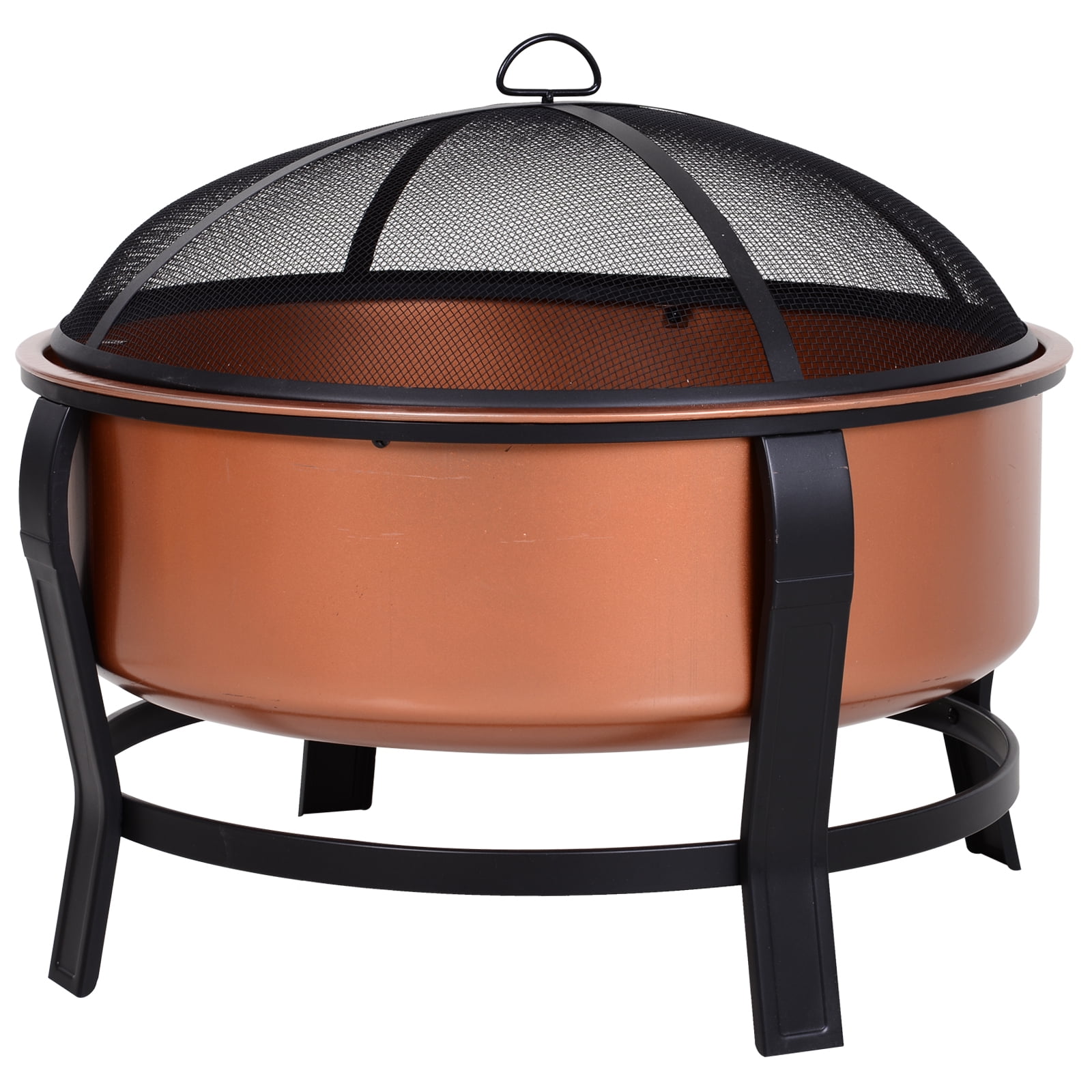Outsunny Copper Colored Round Basin Wood Fire Pit Bowl With Ornate Black Base Black Bronze Walmart Com