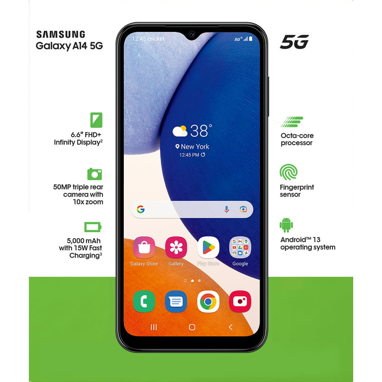 Cricket Wireless Samsung Galaxy A14 5G, 64GB, 6GB RAM, Black - Prepaid  Smartphone