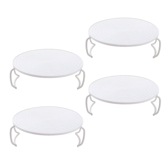 FENGGUIQU White Microwave Oven Bracket Shelf, 4-Piece Kitchen Storage Organizer Made of PP Plastic