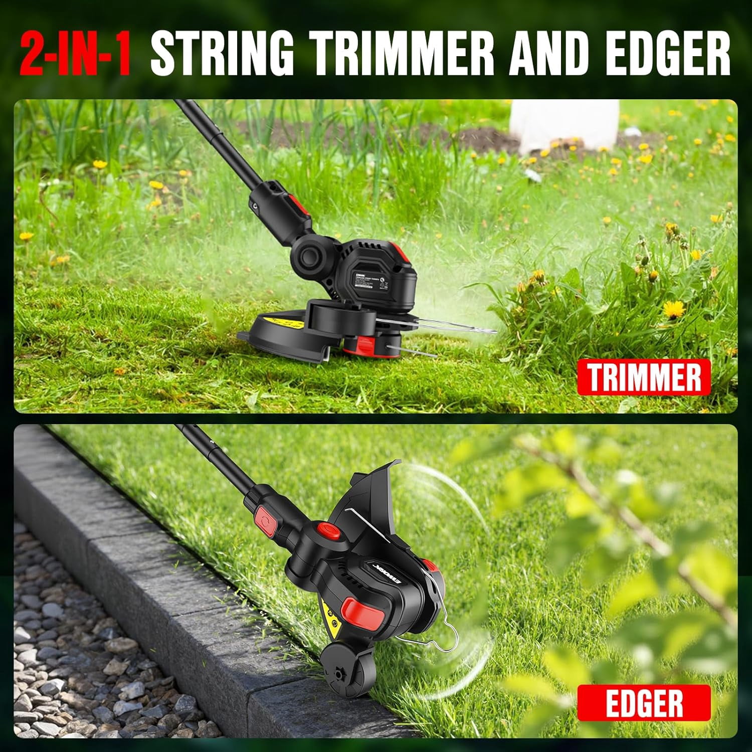 EWORK 20V Cordless Weed Wacker, 12-Inch Battery Powered Weed Eater Electric String Trimmer, Includes 2 x 2.0 Ah Batteries, Fast Charger and 6 Replacement Spool Lines, Grass Edger for Lawn Yard Cuttin