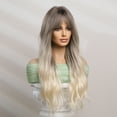 thumbnail image 3 of RightOn Blonde Wig for Women Long Curly Wavy Ombre Blonde Wig with Bangs Gray Blonde Hair Wigs Synthetic Heat Resistant 26 Inches Wig with Wig Cap (Ombre Blonde), 3 of 5