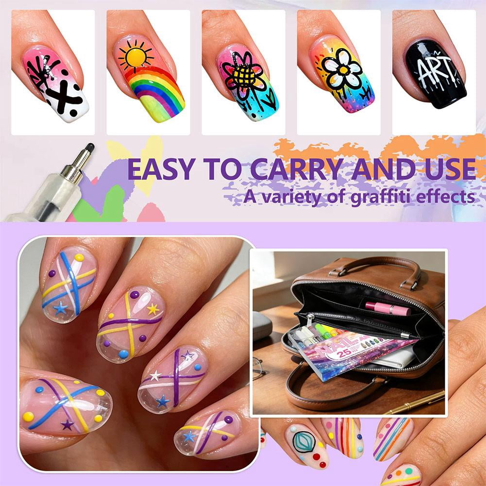 Colors Glitter Nail Art Pens Set, 0.5mm Nail Polish Pens Acrylic Paint Markers for Nails, Quick Dry, Long Lasting Nail Art Markers for Professional Manicure, Home & Salon Use