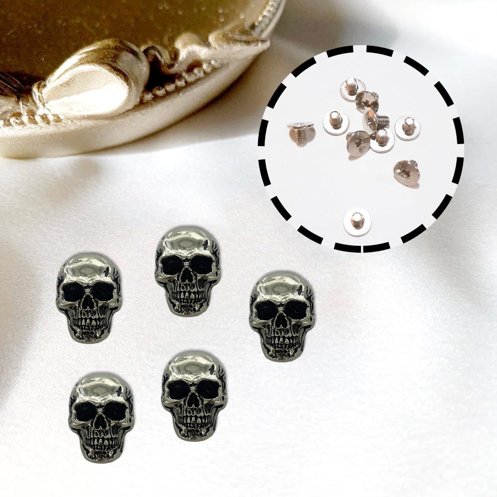 Rivets Tête De Mort Pour Cuir Et Tissus - Lot De 12 Pièces, Métal Noir, Avec Outils De Perçage, Pour Ceintures, Vestes, Chaussures