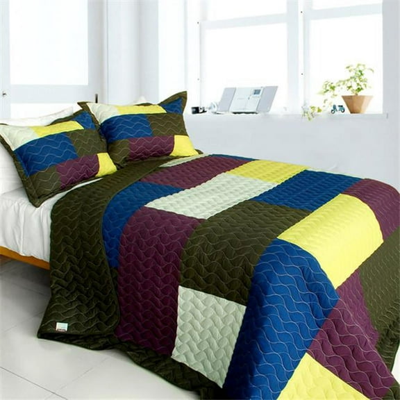 The Thousand & One Nights - 3 Pieces Vermicelli-Quilted Patchwork Quilt Set  Full & Queen Size - Purple