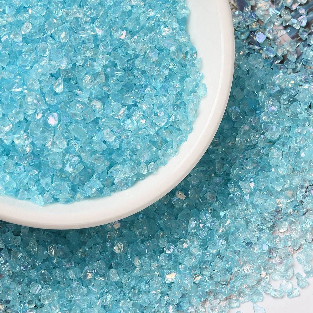1Pound Transparent Electroplate Crushed Glass Craft AB Color Plated Irregular Glass Chips for Nail Arts DIY Vase Filler Light Sky Blue 1.5~2x1.5~2mm