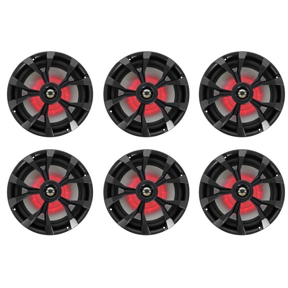 (6) Rockville RKL80MB 8" 900 Watt Black 2-Way Marine Boat Speakers w/LED''s