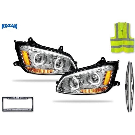 Kozak Chrome Housing LED Headlight Assembly   Turn Signal Dual Projector Headlight Lamp Compatible with T660