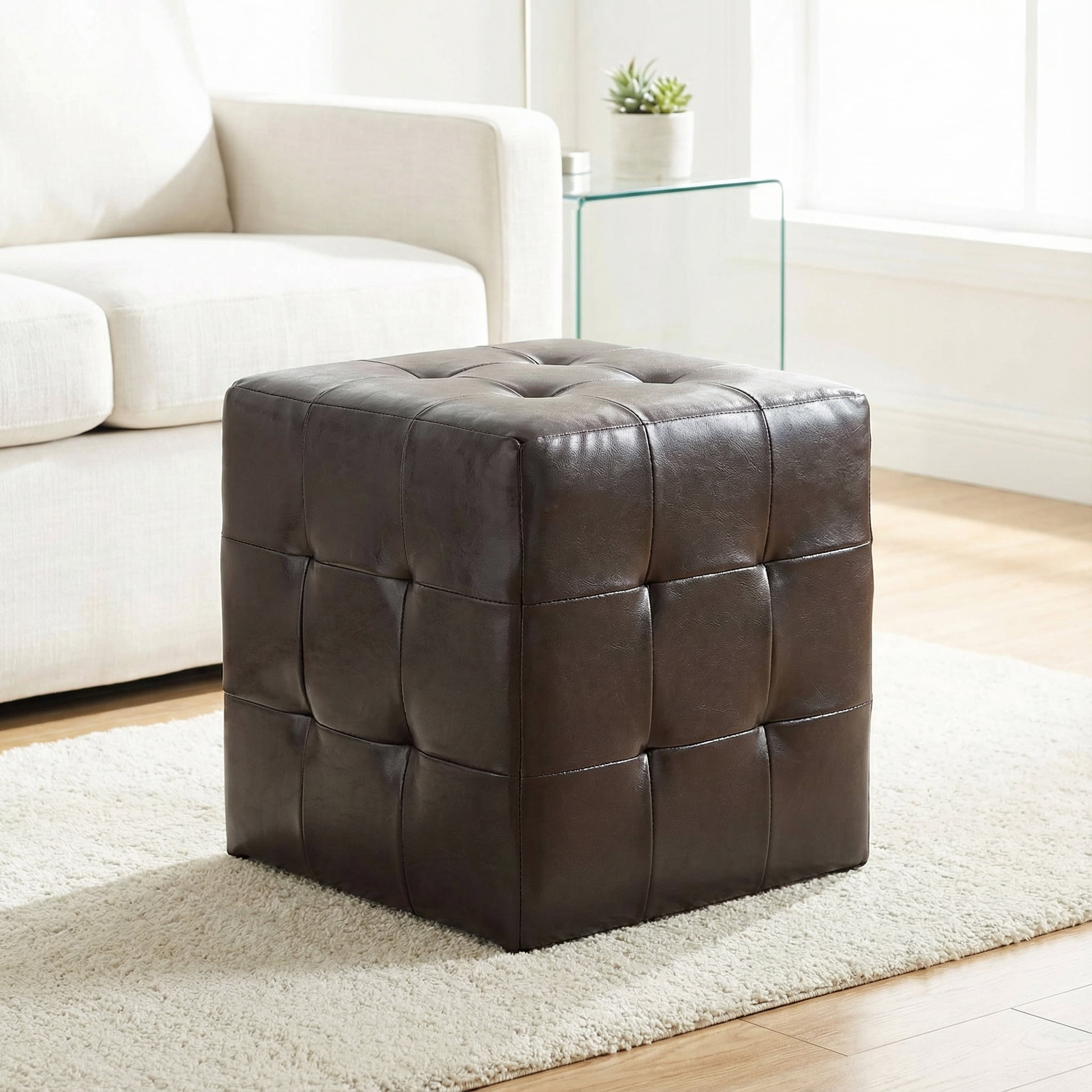 Cortesi Home Braque Espresso Cube Ottoman in  Vinyl