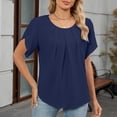 thumbnail image 2 of yillto Women Short Sleeve Blouse Crewneck Pleated Business Casual Tops Summer Work Office Dressy Shirts, 2 of 7