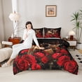 thumbnail image 5 of Feelyou 3D Reindeer Moose Bedding Comforter Set for Women, Rustic Red Rose Flower Twin Comforter Sets, Anniversary Theme Reversible Bedding Set, Microfiber Bedroom Decor, 2pcs, 5 of 8