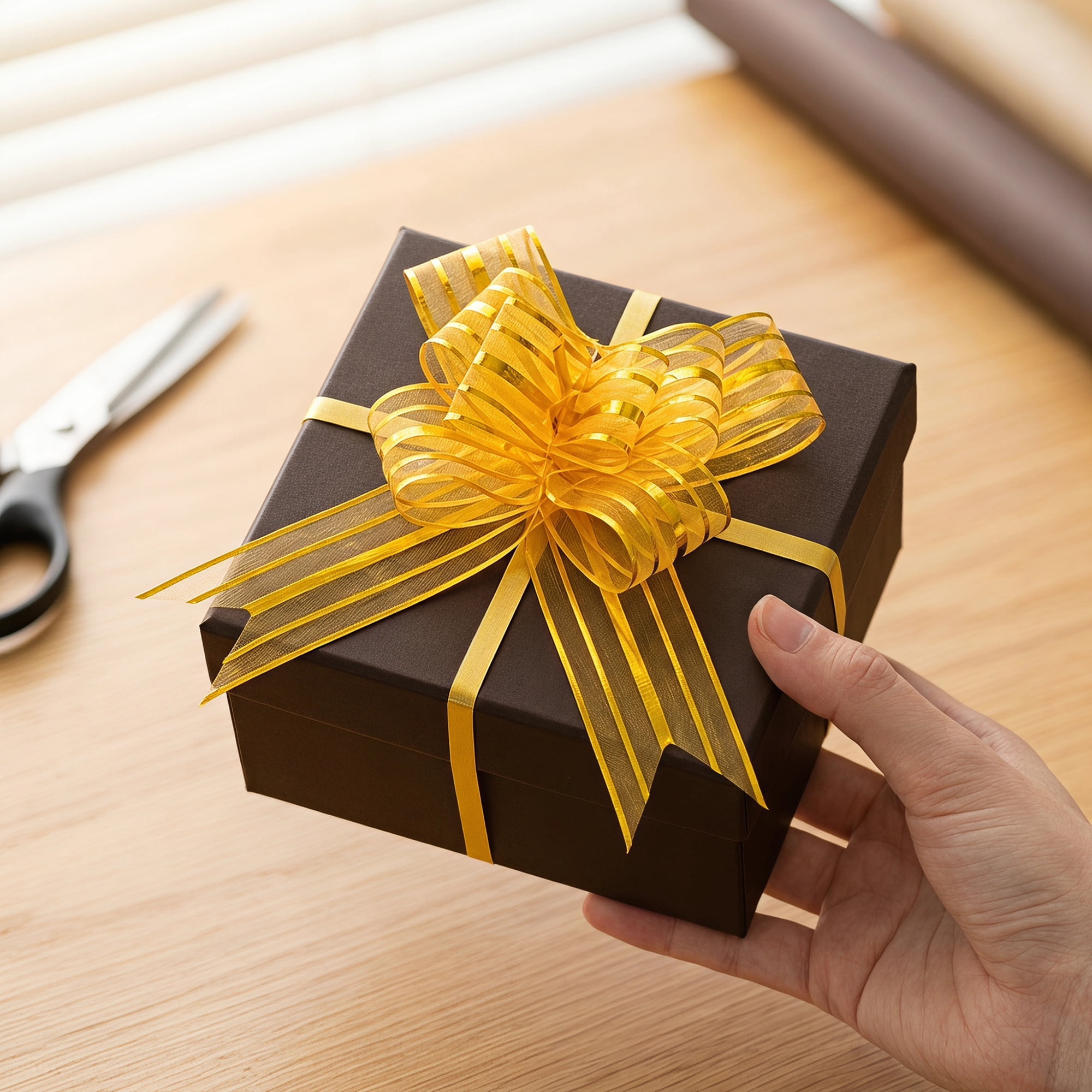 Unique Bargains Whimsical Flower Ribbon Bows for Gift Wrapping and Decoration Gold