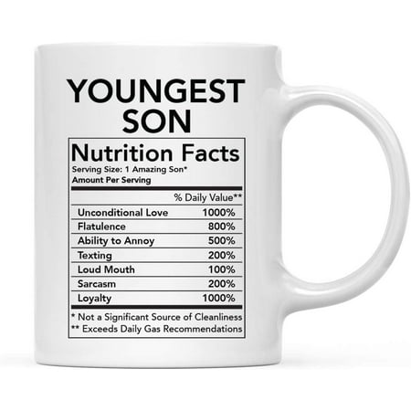 

CTDream Funny 11oz. Ceramic Coffee Tea Mug Thank You Gift Youngest Son Nutritional Facts 1-Pack