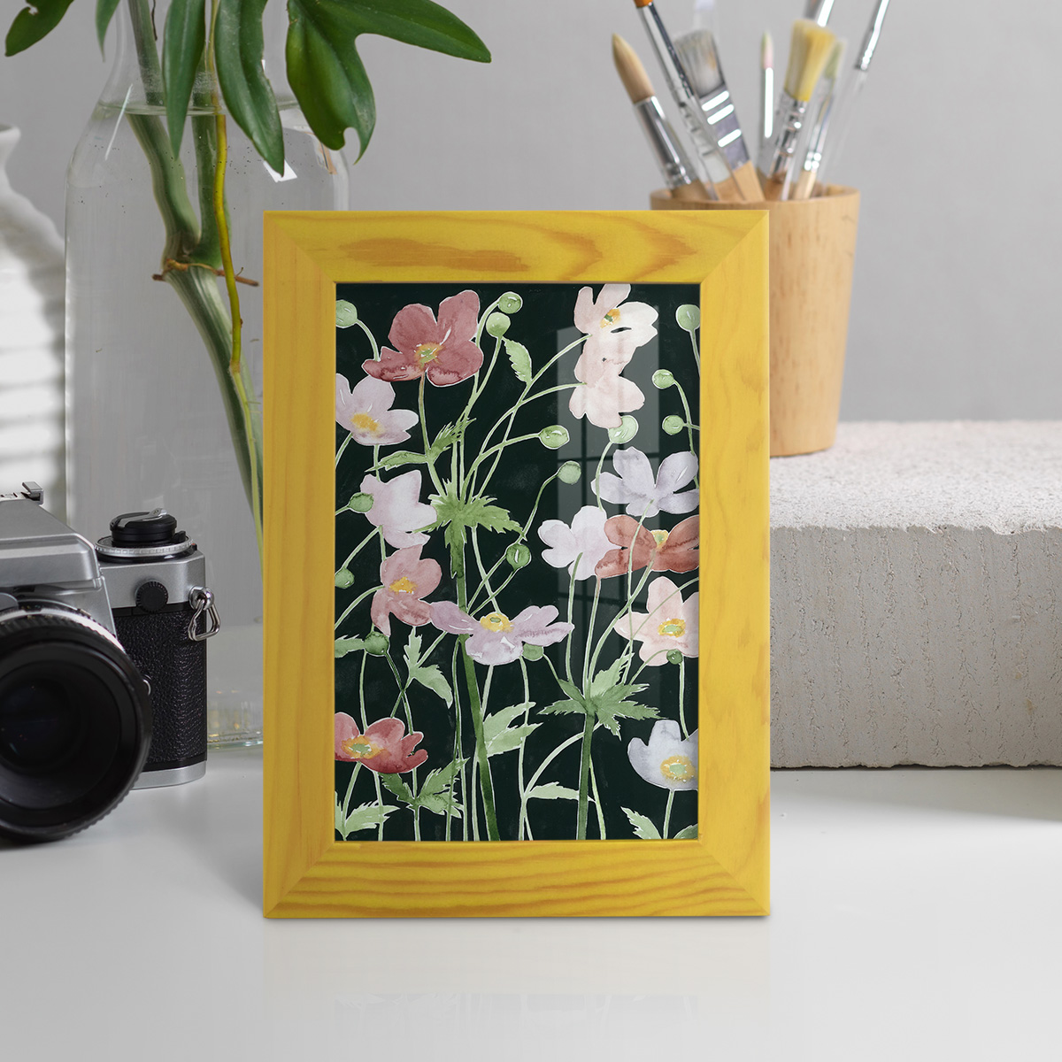 Anemone Dance III -Framed Print w/glass-Sunflower Yellow