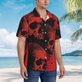 thumbnail image 3 of Fotbe Red And Black Abstract Skull Camisa Hawaiana para Hombre Unisex – Camisa Casual de Verano con Botones de Manga Corta de Algodón y Lino,Small, 3 of 7