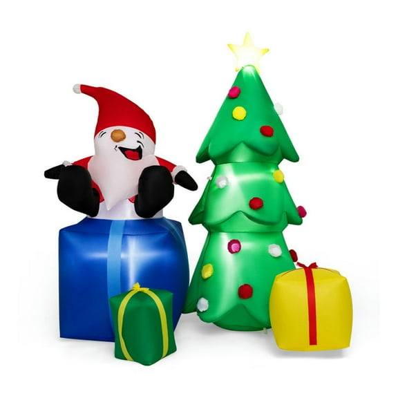 Spaco 7 Ft Christmas Decoration with 4 Bright LED Lights Inside, Lighted Santa Claus and Christmas Tree with Gift Boxes, Blow-Up Xmas Christmas Decoration for Outdoor as Porch, Yard, Green