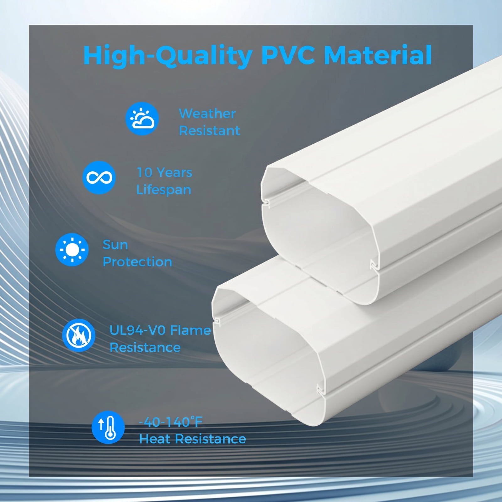 RUIE 4 Inch Mini Split Line Set Cover Kit, Decorative PVC Slim Duct Cover for Ductless Mini Split & Central AC 7000-24000 BTU, Paintable Weather-Resistant Line Cover Kit, White
