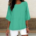 thumbnail image 2 of Staron Women's Casual Shirt 3/4 Sleeve Crew Neck Loose Blouse Solid Color Basic Comfy Relaxed Fashion Top for Spring Summer Vacation Travel Beach, Mint Green XXL, 2 of 4