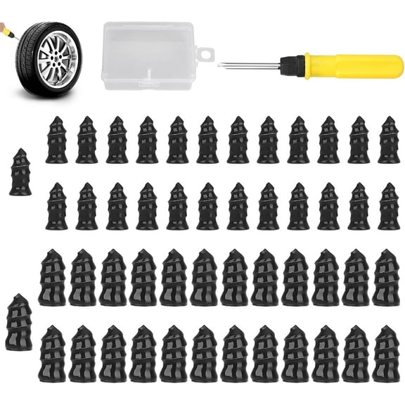 Screw in Tire Repair Plugs, 60pcs Tire Repair Rubber Nail Kit with 2 Sizes, Heavy Duty Fast Self-Service Vacuum Tire Screw Plugs Tools for Car, Motorcycle, Truck, Tractor (S:25PCS L:25PCS)