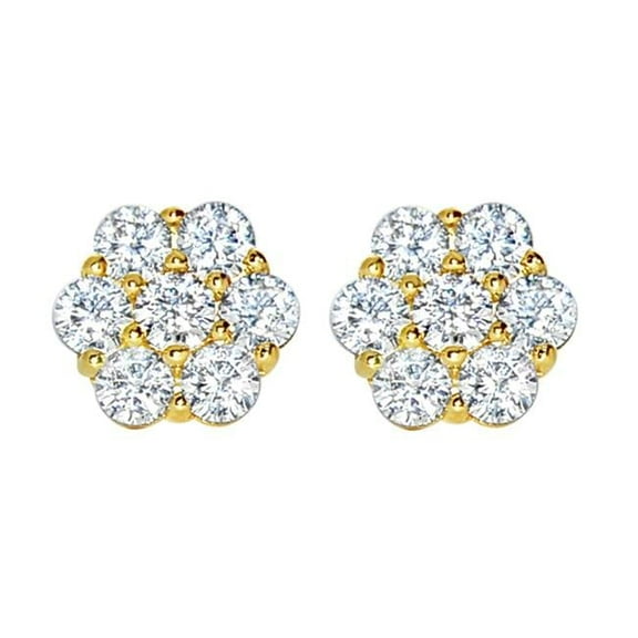 Precious Stars ER-0321 14K Yellow Gold 7 mm Cubic Zirconai Flower Stud Earrings