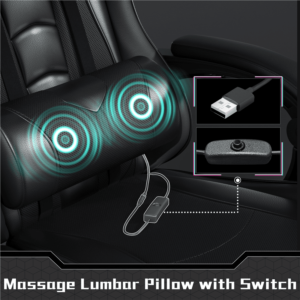 Fullfurnique Ergonomic High Back Gaming Chair with Slide Out Footrest, Full Black