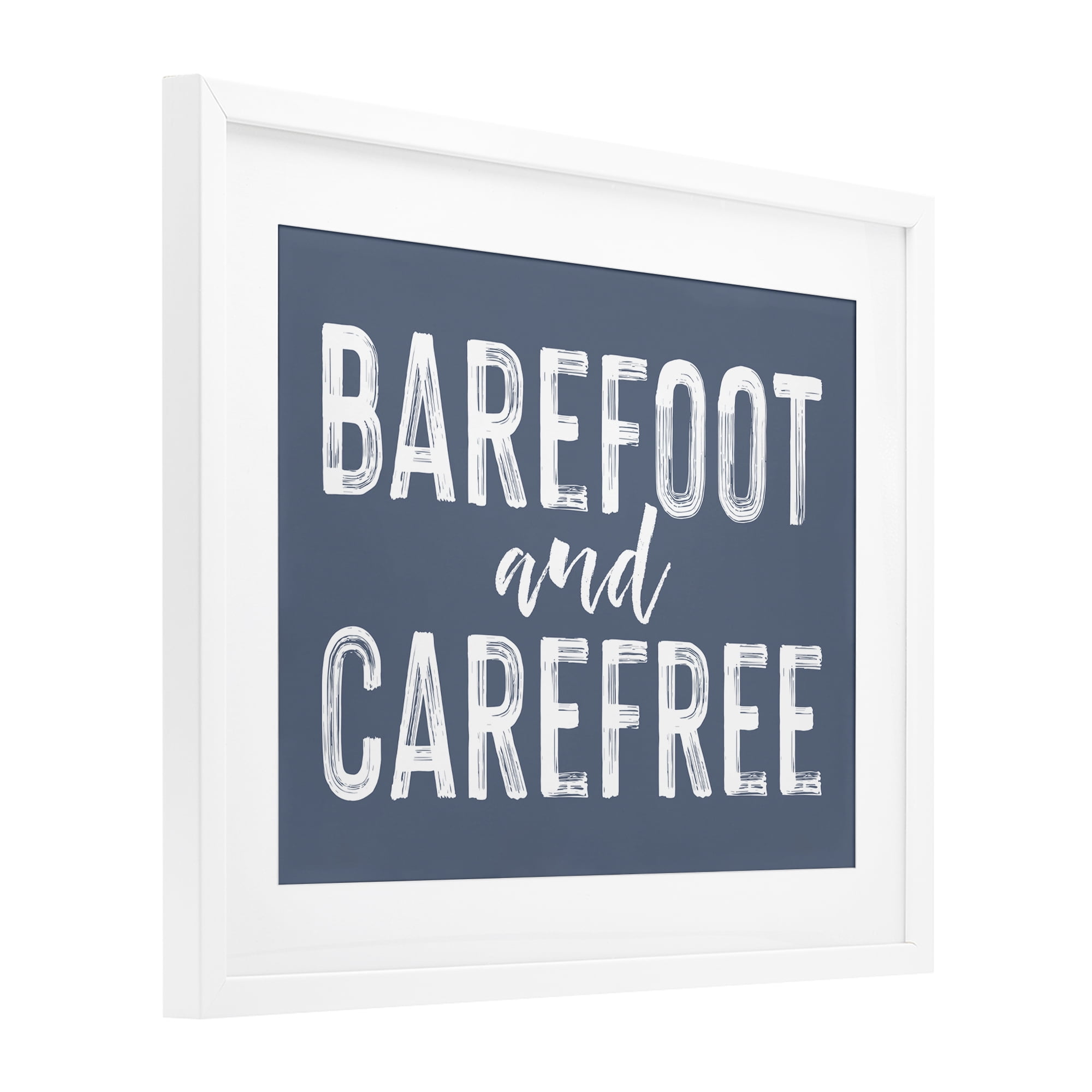 Barefoot & Carefree Blue White Framed Print Under Glass, design by Lettered and Lined