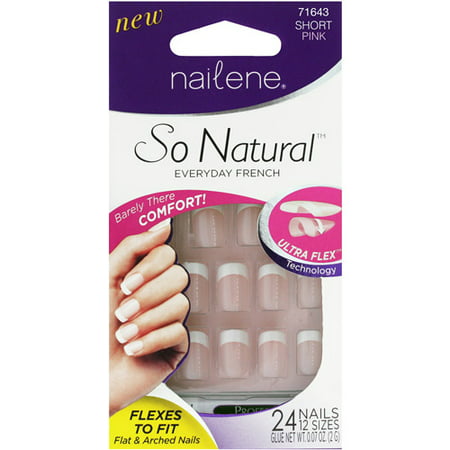 Nailene So Natural Tous les jours Kit ongles artificiels français, 71643 Court Rose, 27 pc