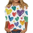 thumbnail image 2 of Xdegoge Cute Heart Shirts for Women 3/4 Sleeve Tops Holiday Valentine Tshirts Crew Neck Fashion T Shirt Dressy Casual Blouses Going Out Outfits, 2 of 6