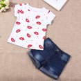 thumbnail image 1 of Conjunto De Ropa Para Bebé Niña Camiseta Corta Con Estampado De Labios Rojos + Conjunto De Pantalón Corto De Mezclilla-132024.02 Likrtyny Mujer, 1 of 8