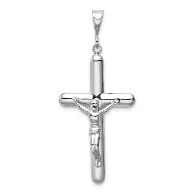 14k White Gold Lord Jesus Christ Crucifix Holy Cross Necklace Charm Pendant Religious Latin