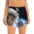 thumbnail image 2 of Picia Cat Astronaut Pattern Women's 2 in 1 Athletic Running Shorts High Waisted Workout Casual Gym Sweat Shorts with Comfy Liner Zipper Pockets-Medium, 2 of 9
