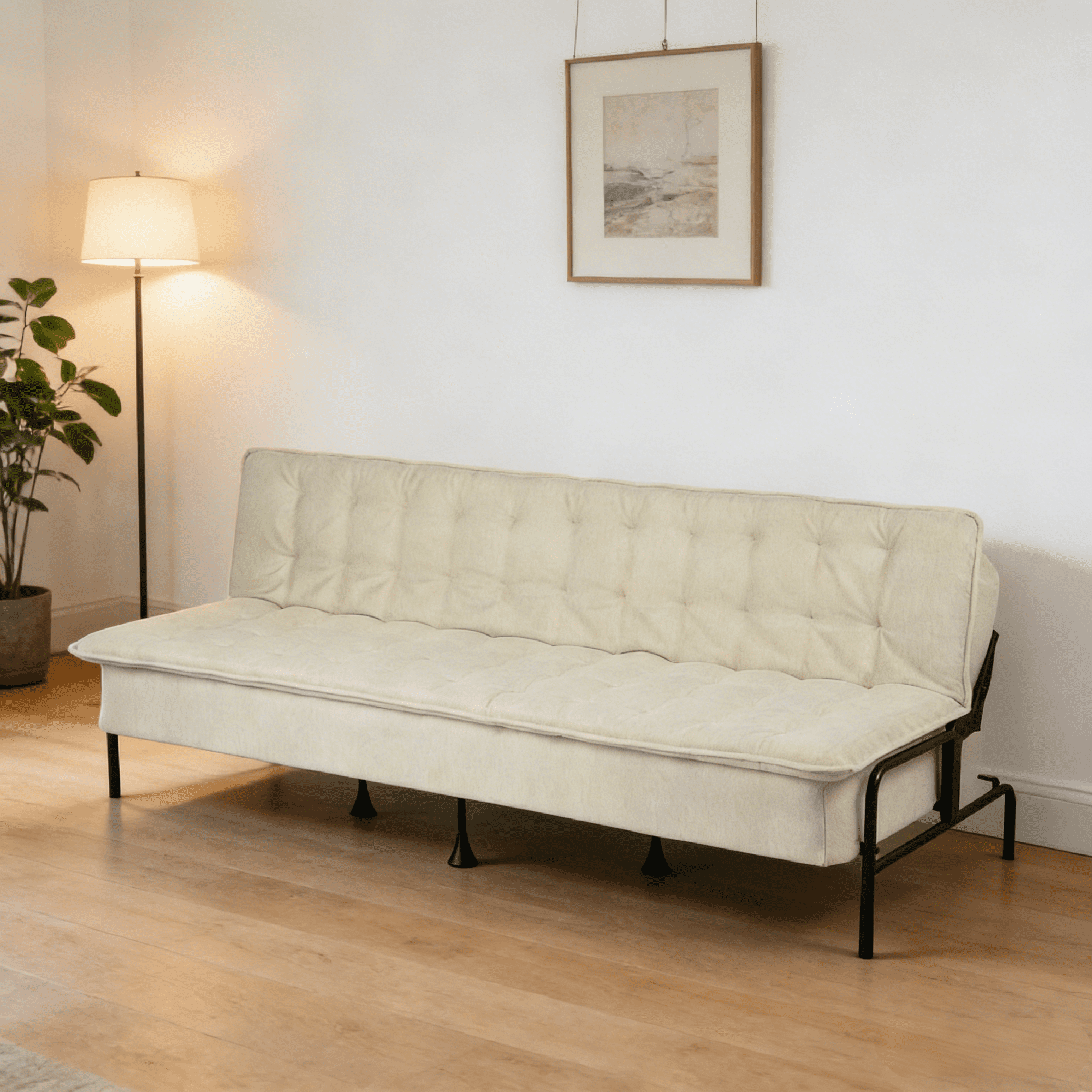Gewnee 76 Inches Linen Futon Sofa Bed,Modern Convertible Futon Couch with 3 Adjustable Backrest Angles,Suitable for Apartment,Living Room,Small Space,Beige