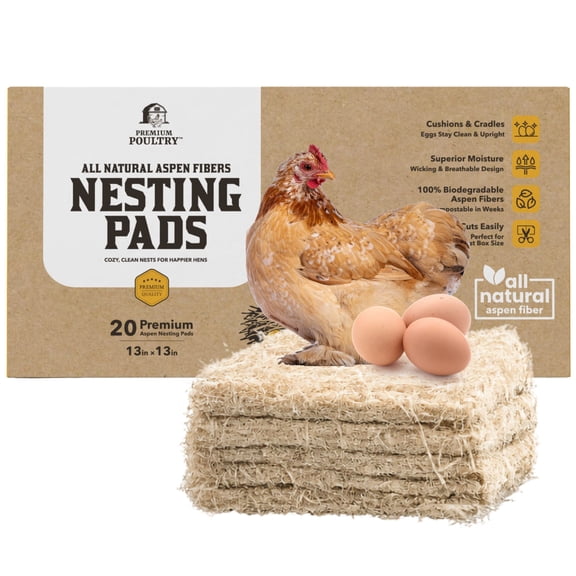 Chicken Nesting Pads 20 Pack Made in USA for Laying Hens, Aspen Excelsior Nest Box Liners for Chicken Coop Nesting Boxes, 13 x 13 in Trim-to-Fit Bedding Pads for Cleaner Eggs and Easy Coop Cleanup
