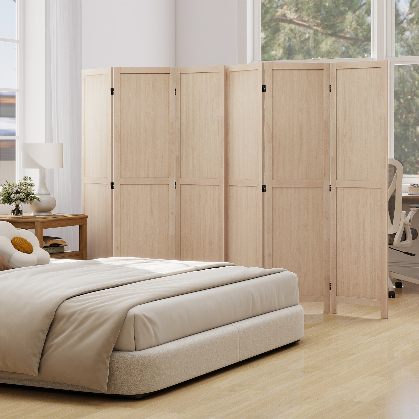 Gymax 3 Panel Folding Room Divider 67''Rubber Wood Privacy Screen for Room Separation
