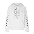 thumbnail image 6 of Tops for Women Trendy Fall Winter Comfy Hooded Long Sleeve Rolled One Shoulder Drawstring Footprint Print Leisure Cotton Hoodie Sweatshirt(White,M), 6 of 8