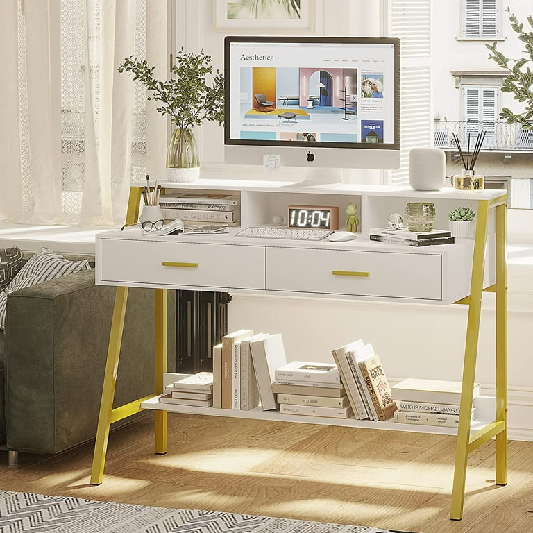 White and gold desk walmart deals