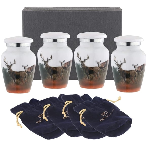 Bold & Divine Keepsake Cremation Urn | Set of 4 Keepsake Memorial Urns Burial Ash Storage Decorative Urns with Paper Funnel Velvet Carry Bag and Gift Box
