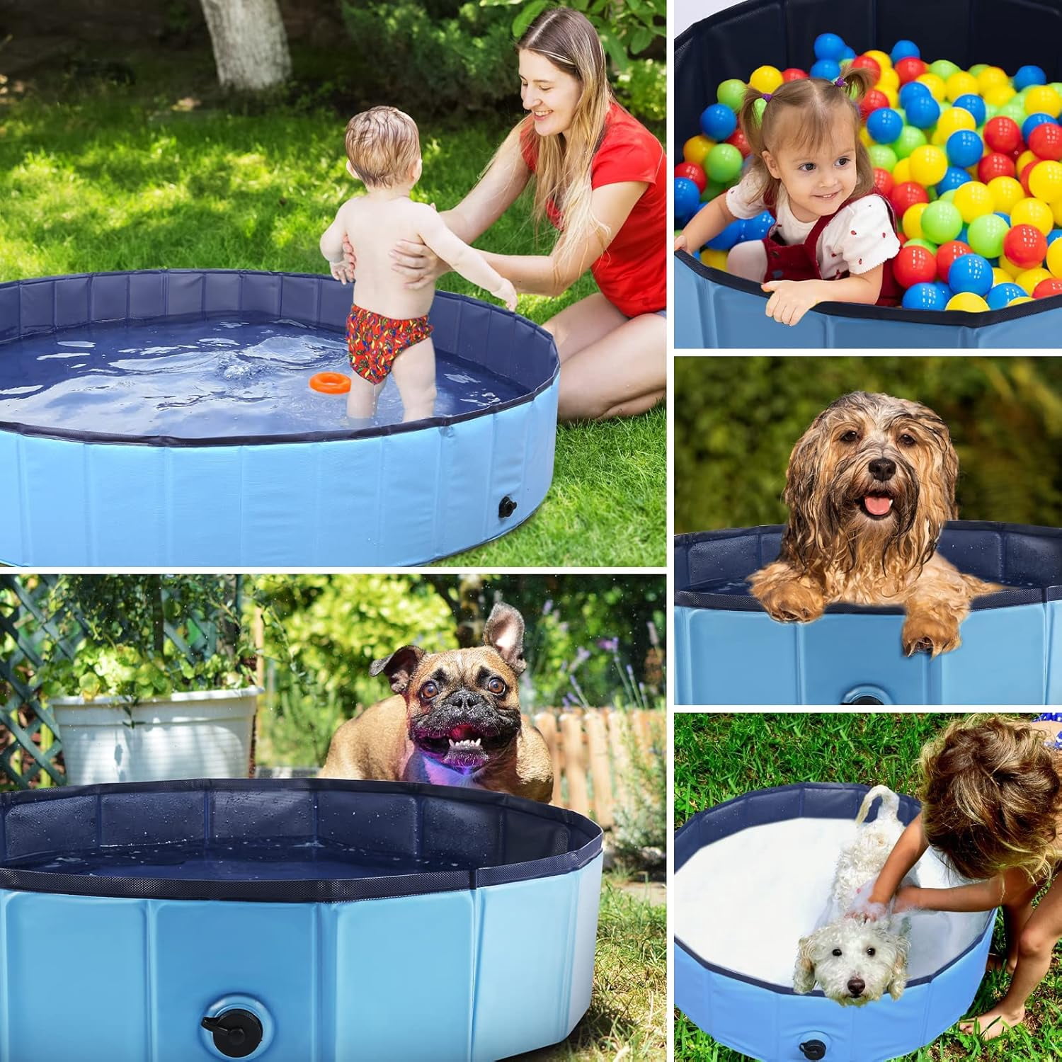 Foldable Dog Pool, Portable Collapsible Pet Bath Tub for Small/Medium Dogs, Cats & Kids, Kiddie Pool, 32x8 Inch Blue