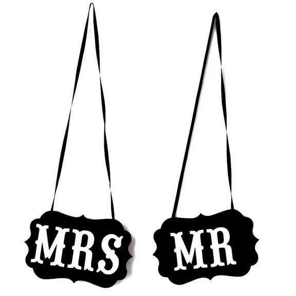 HONITANO Wedding Reception Mr Mrs Sign Hanging Tag Bride Groom Chair Decorations 1 Pair 11.4X6.7X0.2In White Black