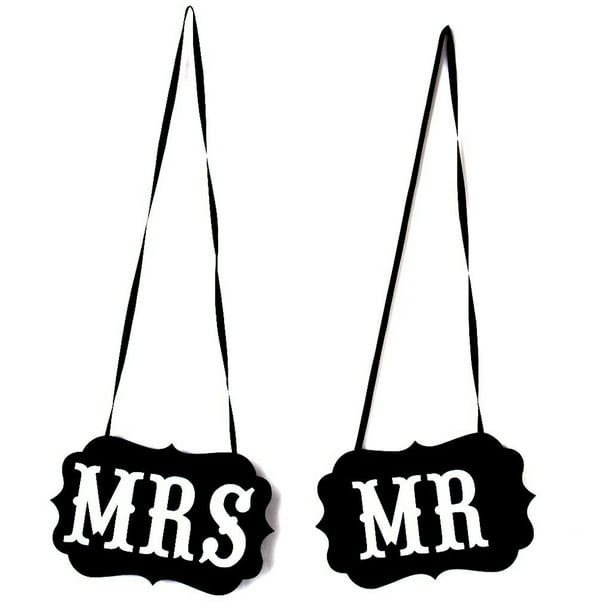 KAKOWELY Par de accesorios para fotos de Sr. y Sra., letreros para sillas de Sr. y Sra., decoraciones para bodas, letreros para novios, letreros para fotomatón, decoración única para bodas (negro)