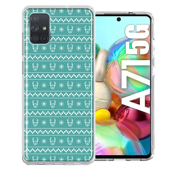 MUNDAZE For Samsung Galaxy A71 4G Teal Christmas Reindeer Pattern Design Double Layer Phone Case Cover