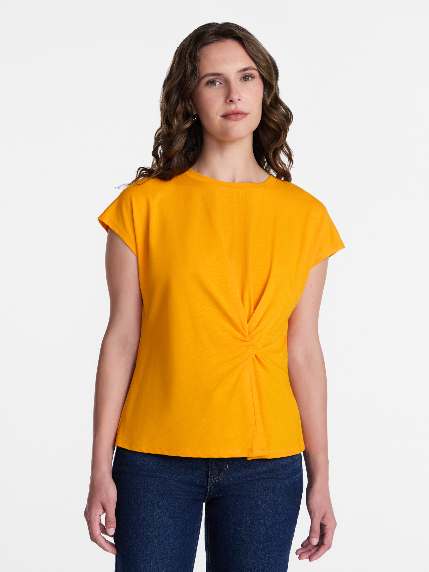 Time and Tru Women's Twist-Front Tee with Short Sleeves, Sizes XS-XXXL