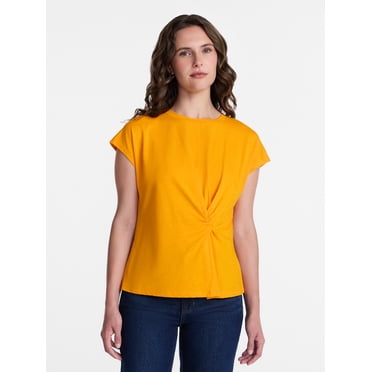 Time and Tru Women's Twist-Front Tee with Short Sleeves, Sizes XS-XXXL