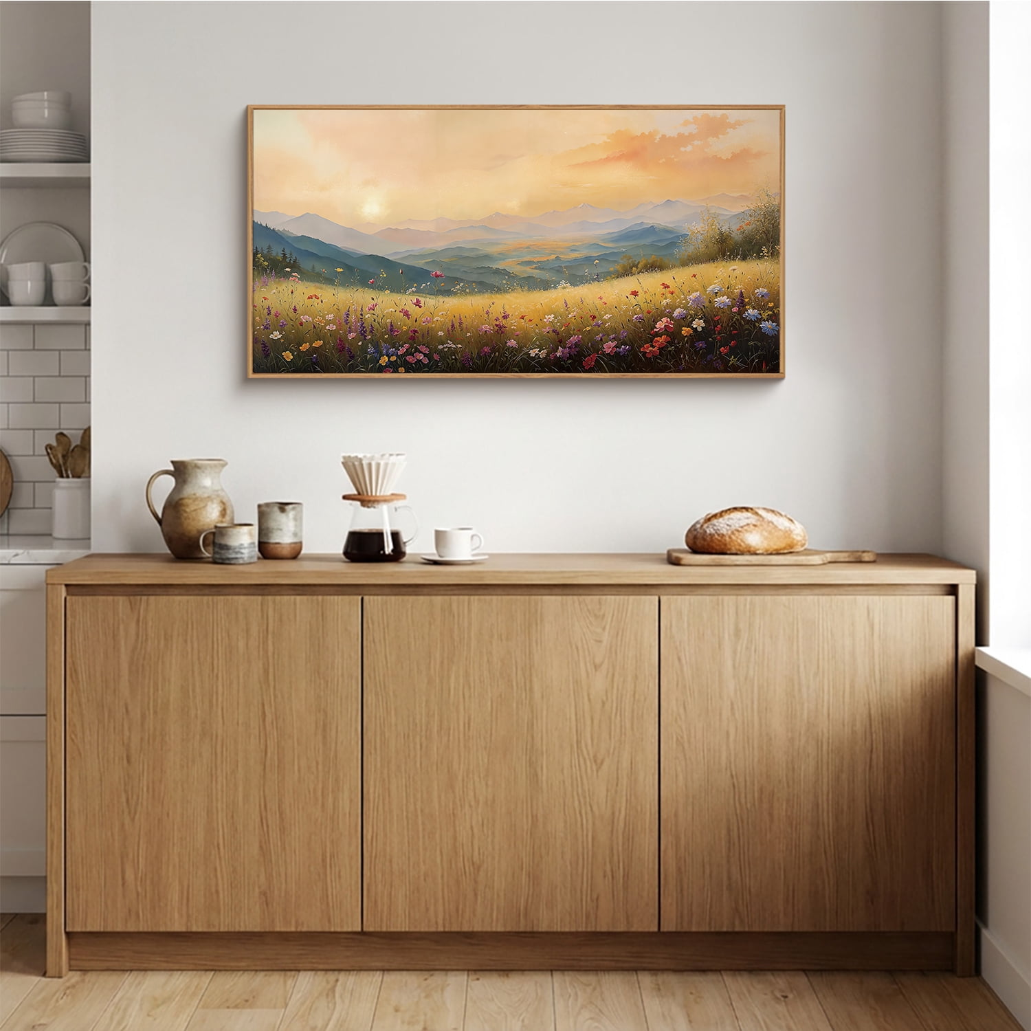 TOARTi Wildflowers Field Canvas Wall Art Boho Floral Framed Painting Vintage Nature Landscape Prints for Living Room Bedroom Office 20x40 Inch
