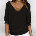 thumbnail image 2 of Holzkary 3/4 Sleeve T Shirts for Women Women's Summer and Autumn Pullover Sweater V Neck Sweater 3/4 Sleeve Shirt Sportswear Top Summer T Shirts Business Work Tee Top Black Xl, 2 of 6