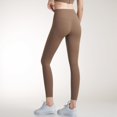 thumbnail image 4 of Women's High Waist Full-Length Leggings with Wide Waistband and Seamless Compression Fit - Small, Brown, 4 of 5