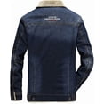 thumbnail image 2 of Chaqueta vaquera desgastada estilo camionero con cuello de piel sintética, estilo hip hop, de corte regular, con forro polar sherpa grueso y desgastado para hombre, 2 of 5